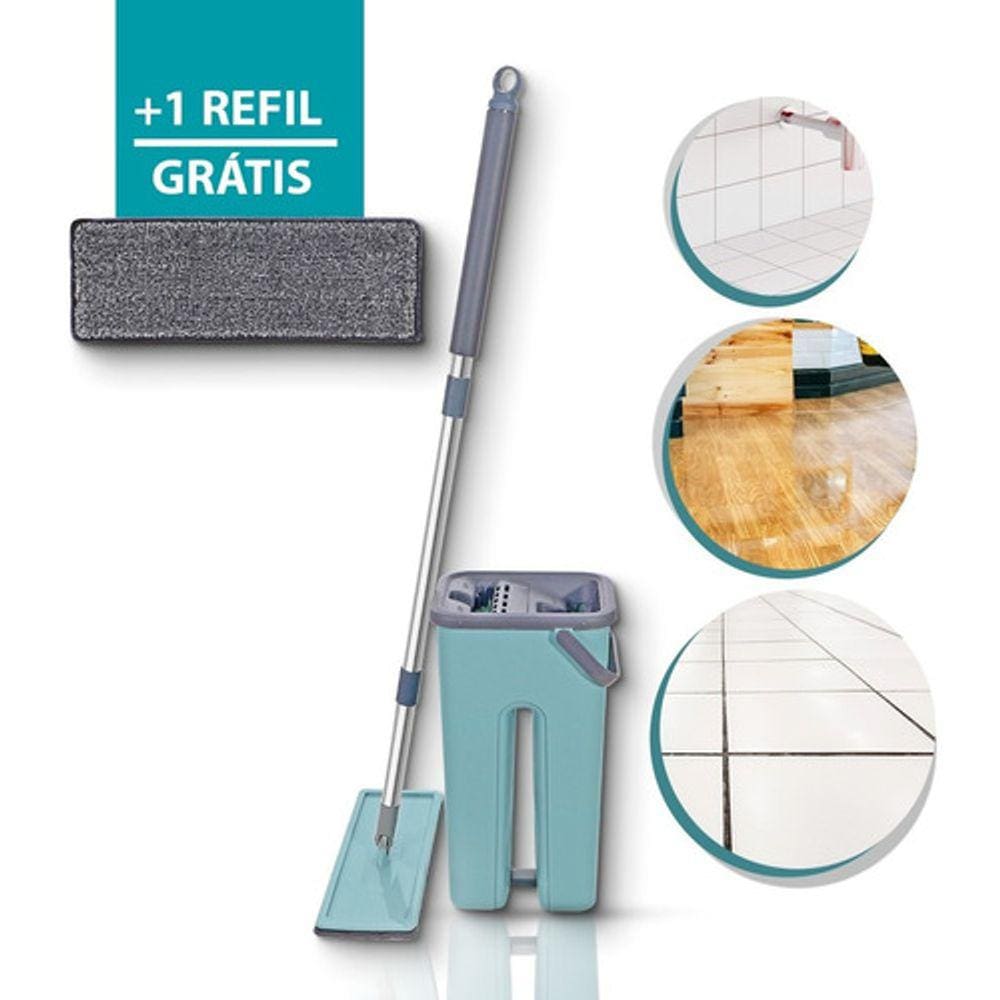 Flat Mop Com Balde Lava E Seca Esfregão Multiuso + 1 Refil - Ud474