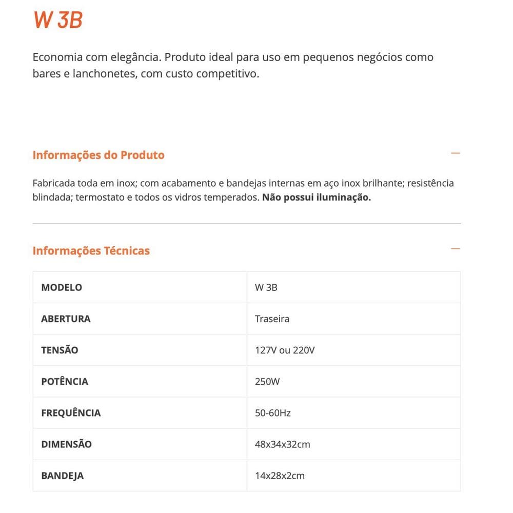 Estufa Para Salgados 3 Bandejas Linha W 110v-Titã