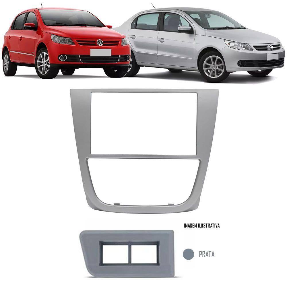 Moldura De Painel 2 Din Gol e Voyage G5 2009 2010 2011 2012 2013 + Suportes De Fixação Laterais + Moldura Botões Vidro Elétrico/Farol de Milha - PRATA