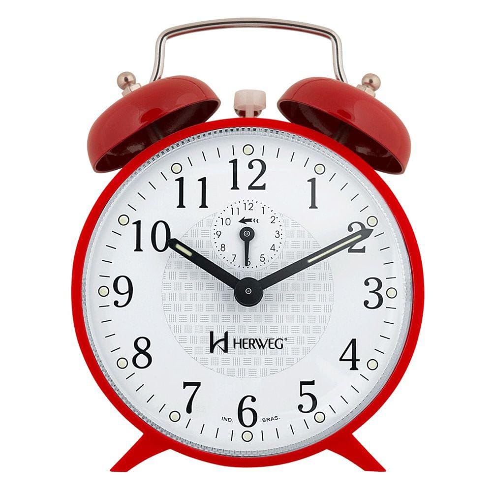 Relógio Despertador a Cordas Campainha Vermelho Herweg