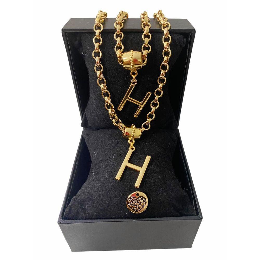 Colar + Pulseira Elo Português Grosso 6mm Letra "H"