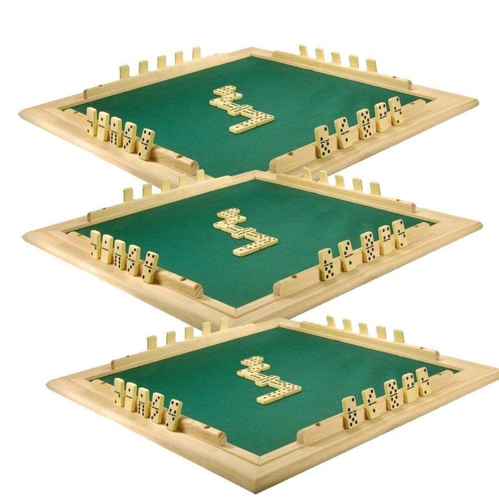 CONJ 3 Tabuleiros de Mesa Para DOMINÓ Com Feltro Verde 66x66 cm 7009