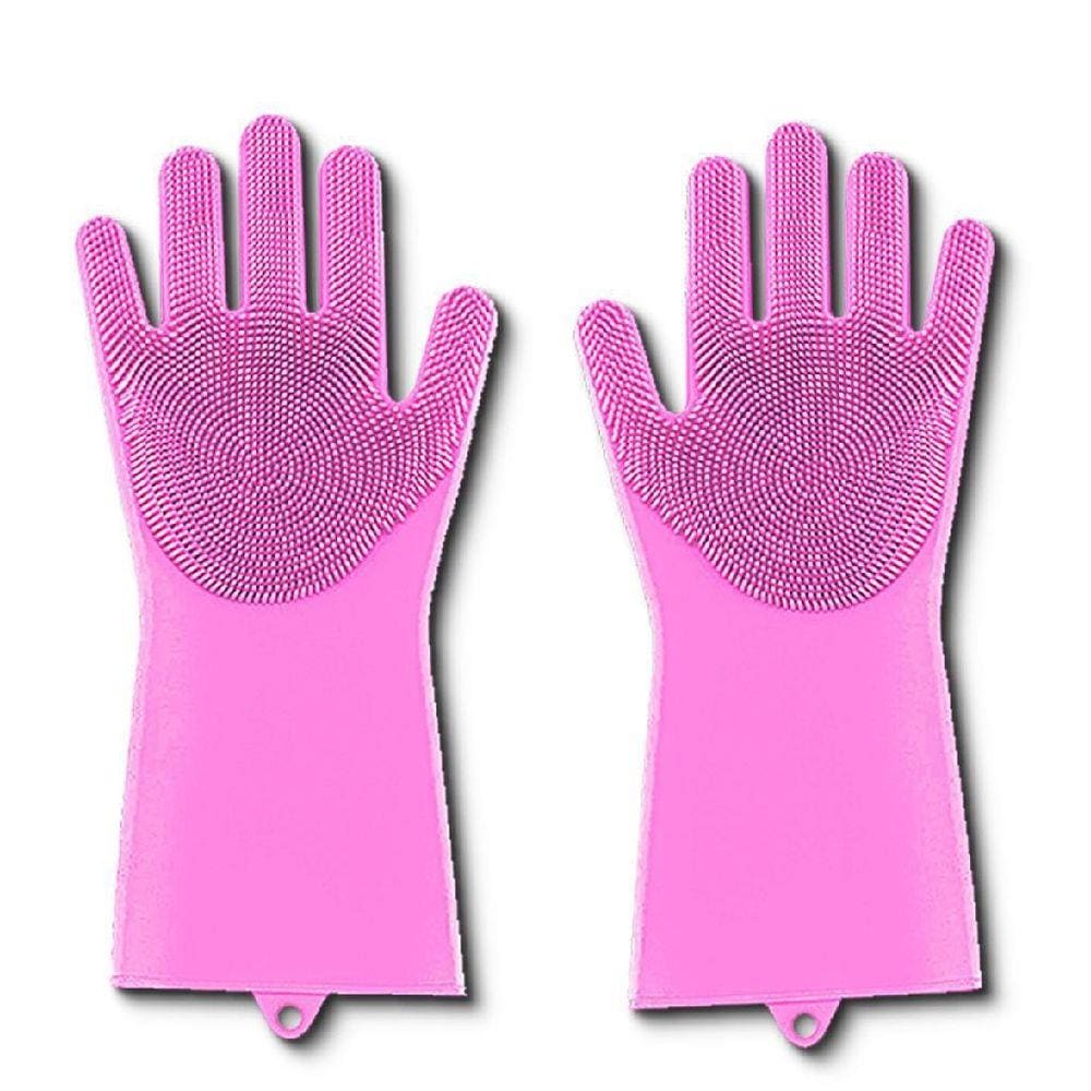 Luva Esponja Silicone Rosa Para Limpeza Cozinha Lava Louça