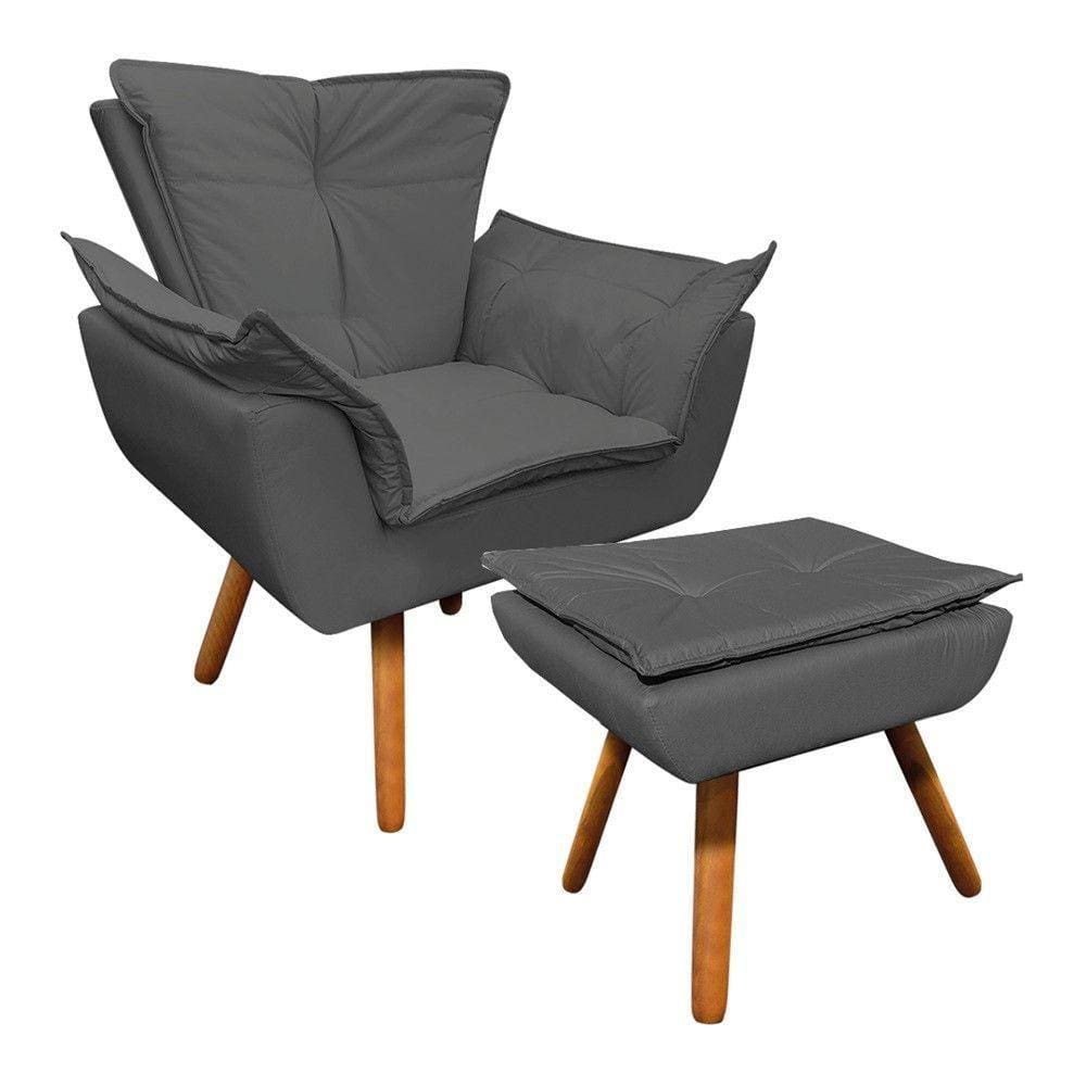 Kit Poltrona Opala com Puff Pés Palito Castanho D´rossi