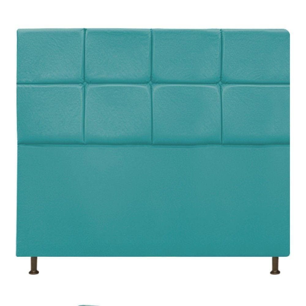 Cabeceira Estofada Damares Casal Botonê Suede Azul Turquesa