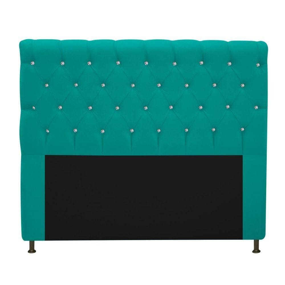Cabeceira Estofada Cristal 160cm Queen Size Azul Turquesa