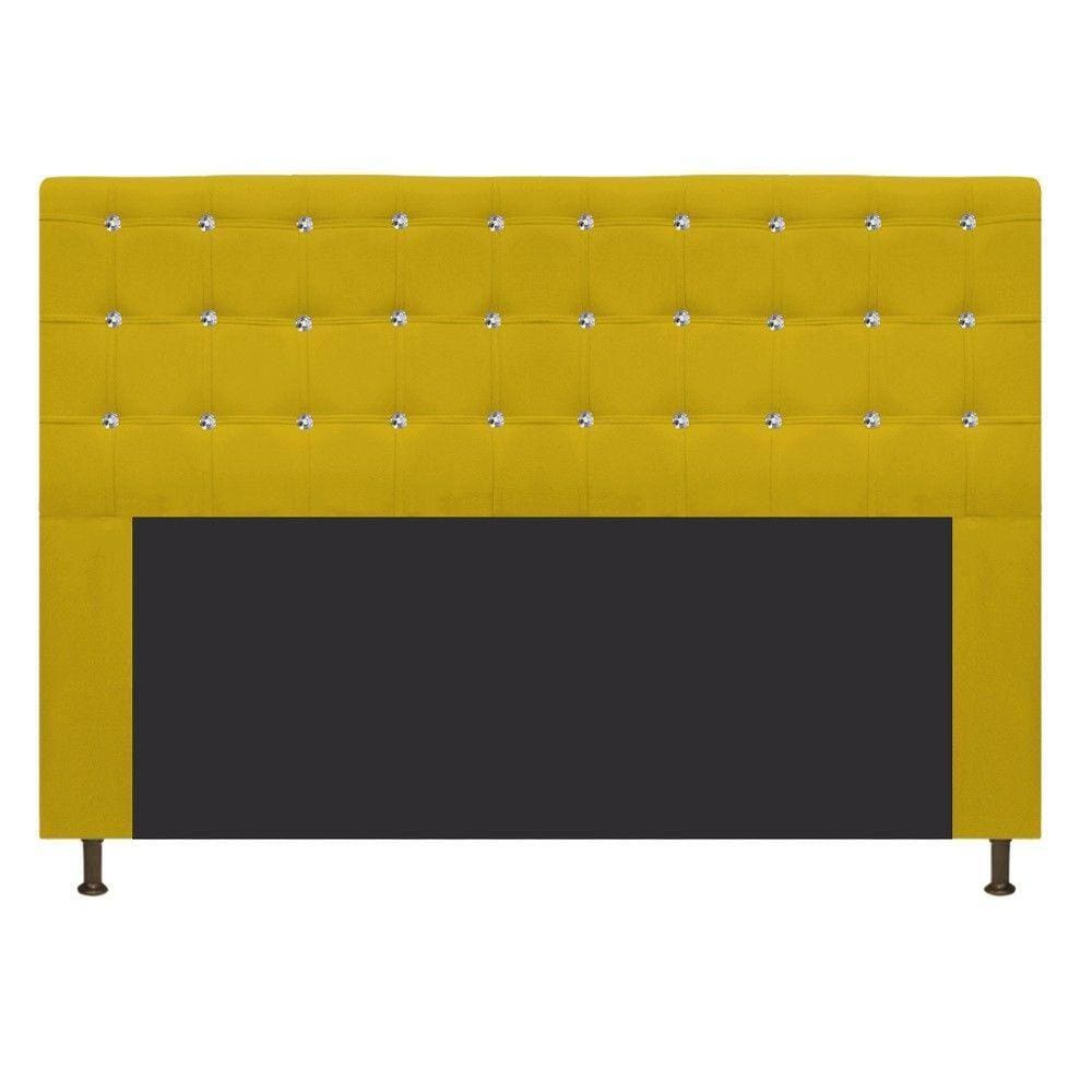Cabeceira Estofada Dama 140 Cm Casal com Strass Amarelo