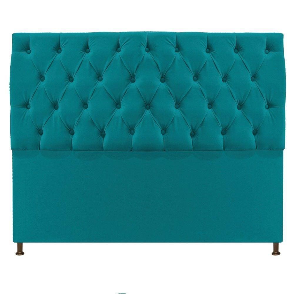Cabeceira Sofia 140cm Casal Suede Azul Turquesa