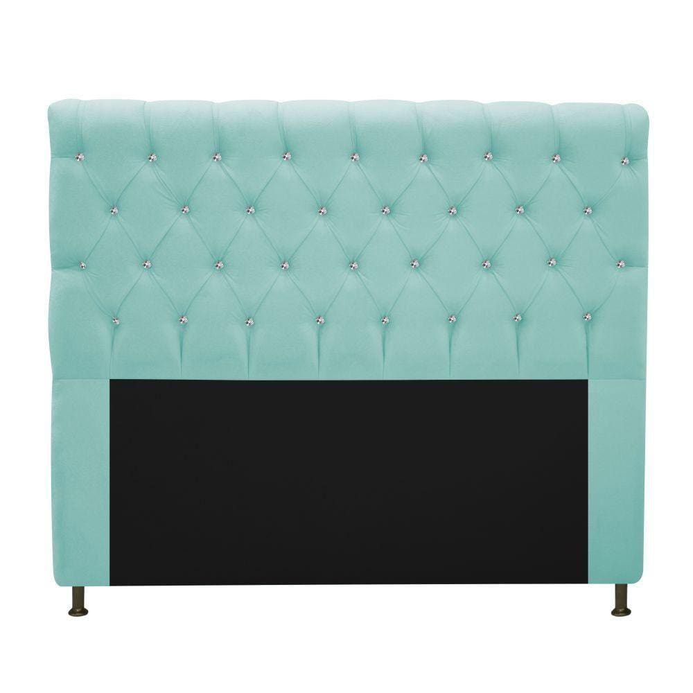Cabeceira Estofada Cristal 195cm King Size Azul Tiffany