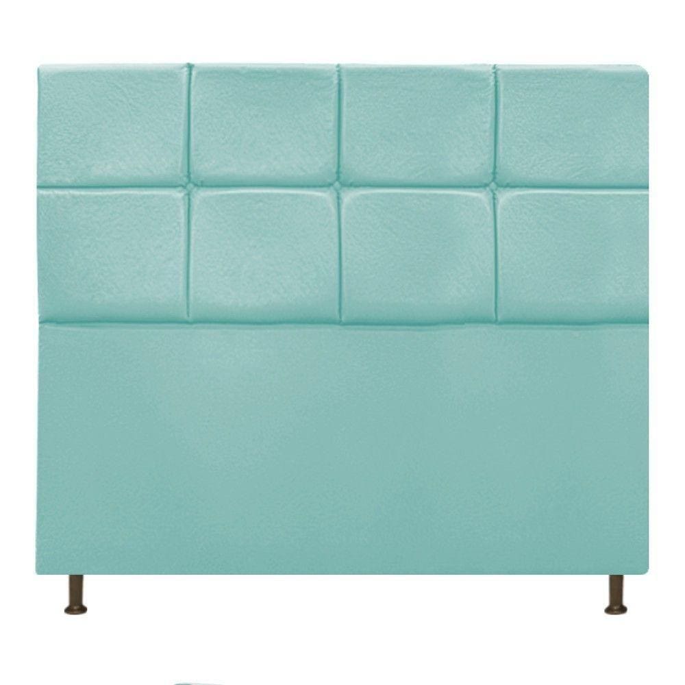 Cabeceira Estofada Damares Casal Botonê Suede Azul Tiffany