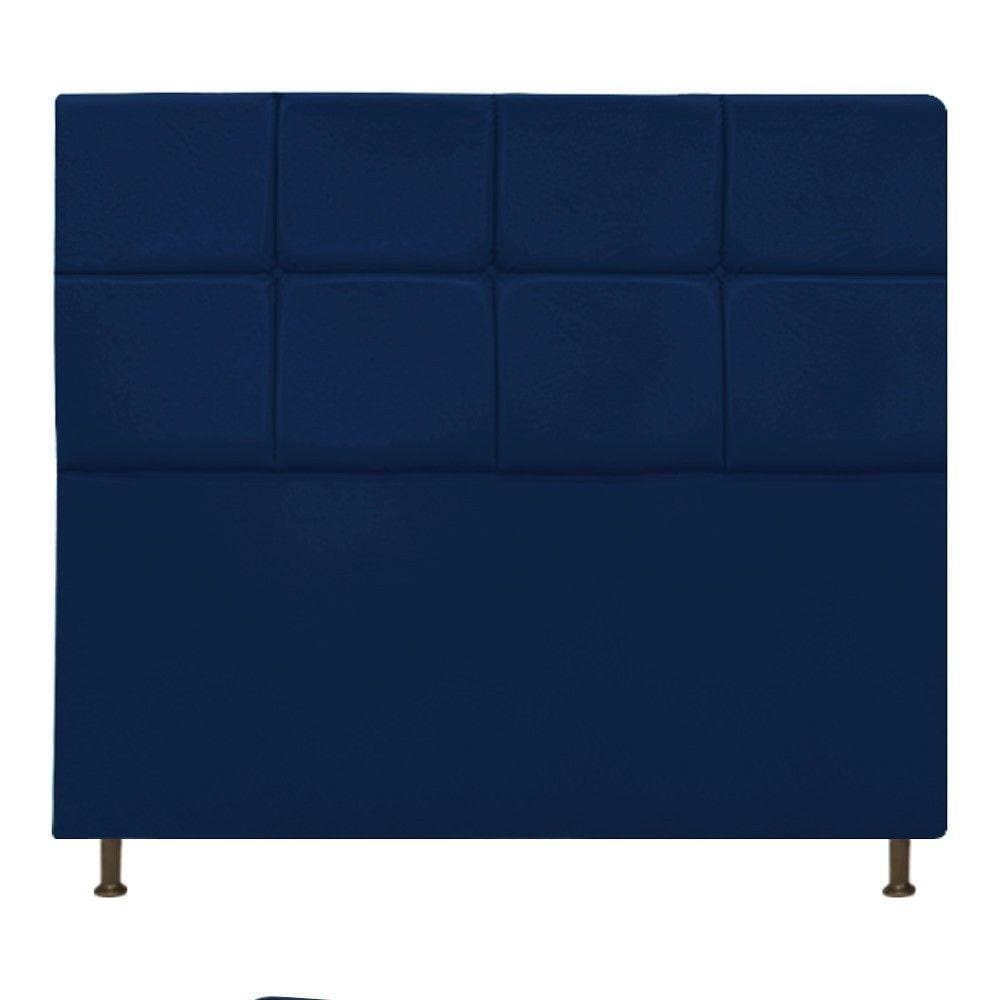 Cabeceira Estofada Damares Casal Botonê Suede Azul Marinho