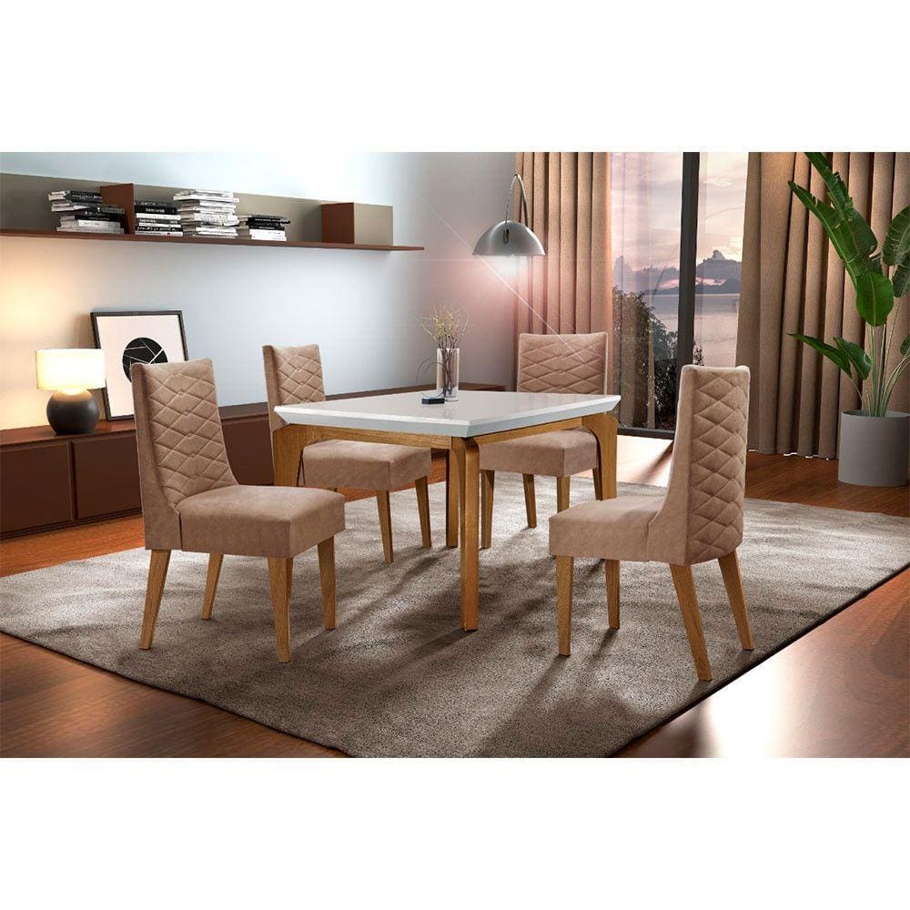 Sala De Jantar Liz 120 Tampo MDF Canto Reto Com 4 Cadeiras Safira Rufato