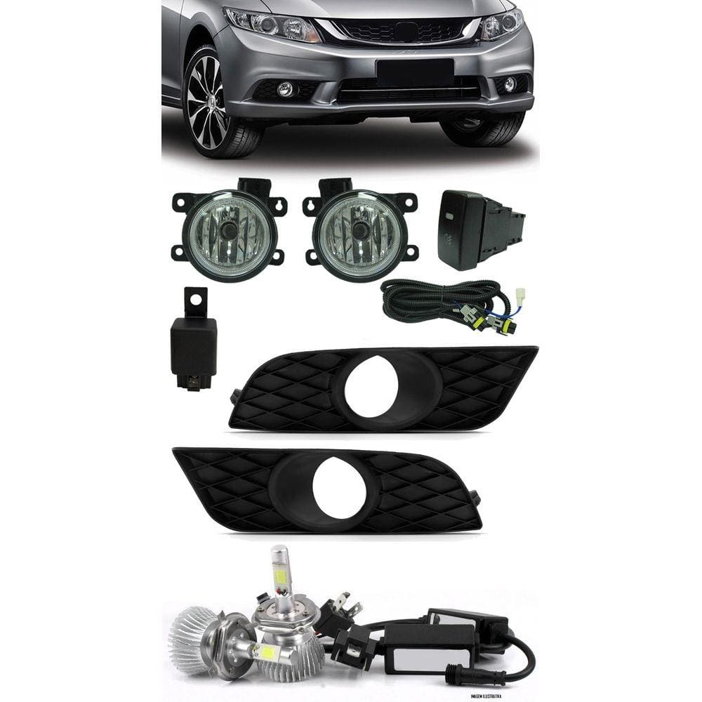 Kit Farol de Milha Neblina Honda New Civic 2015 2016 + Kit Lâmpada Super LED 6000K