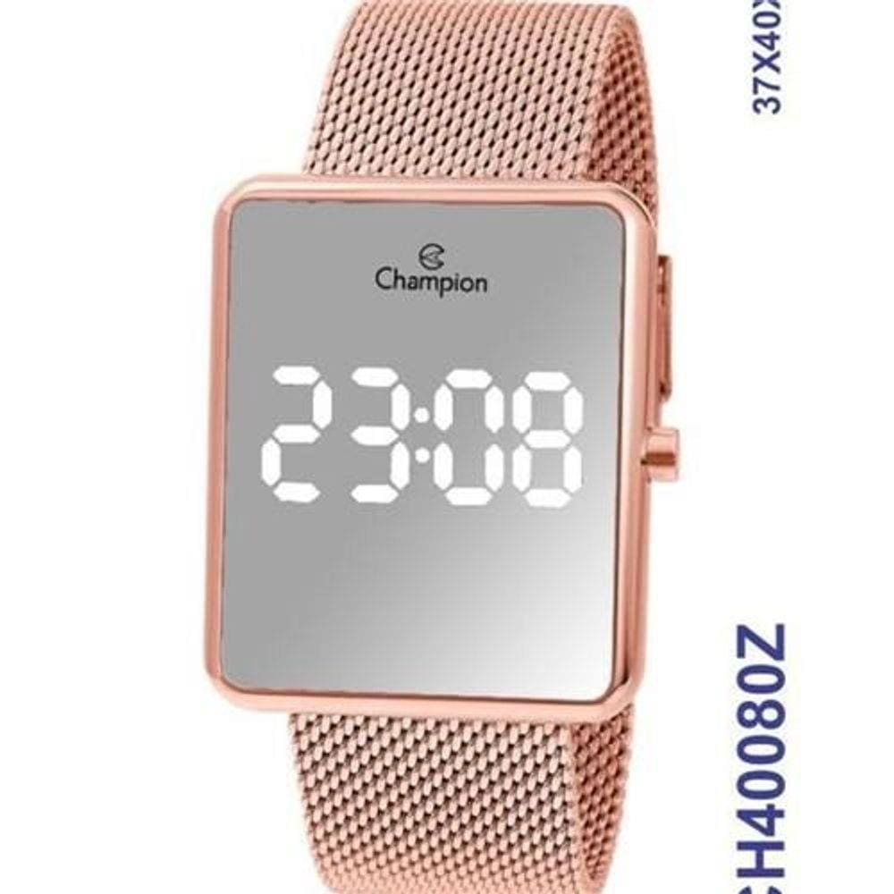 Relogio Champion Dourado Quadrado Espelhado Led Branca Ch40080z