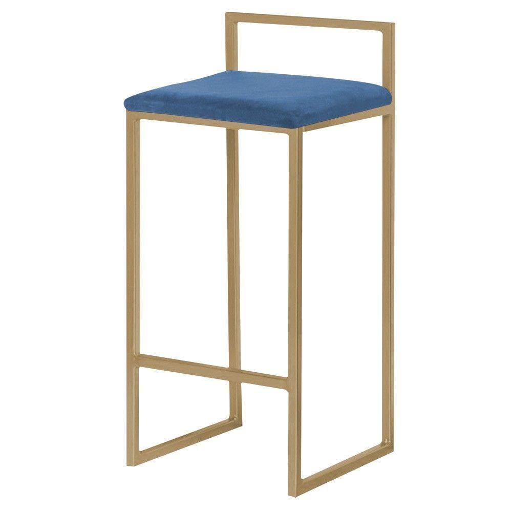 Banqueta Decorativa Jasmine Base Gold Suede Azul Marinho