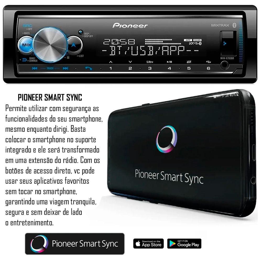 Som Automotivo Pioneer MVH-X7000BR Bluetooth USB | Extra