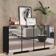 Aparador Buffet 4 portas c/ Espelho e Pés Quadrados Vegas Multimóveis Preto/Branco