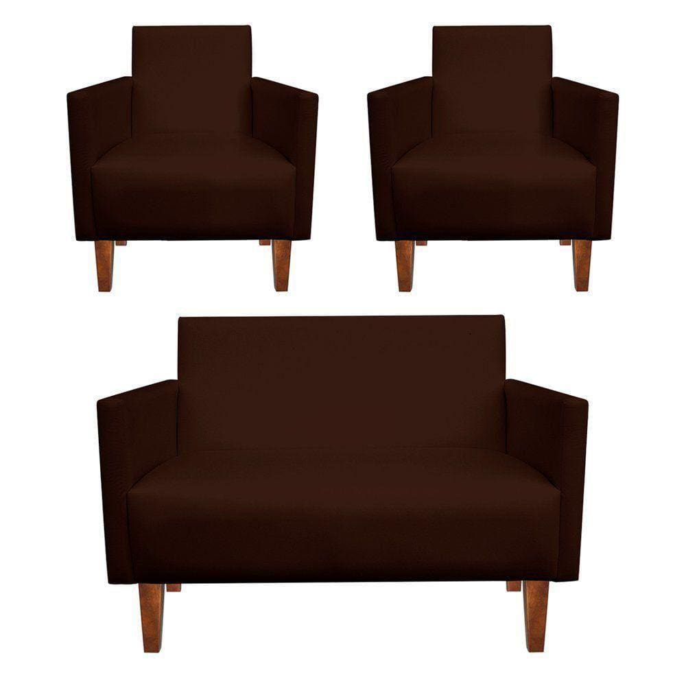 Kit Namoradeira e 2 Poltronas Jade Corino Marrom Pé Castanho