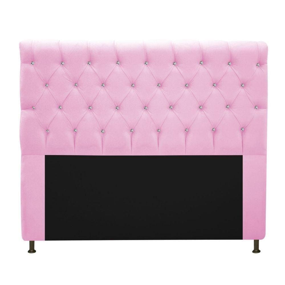 Cabeceira Estofada Cristal 160cm Queen Size Strass Rosa Bebê