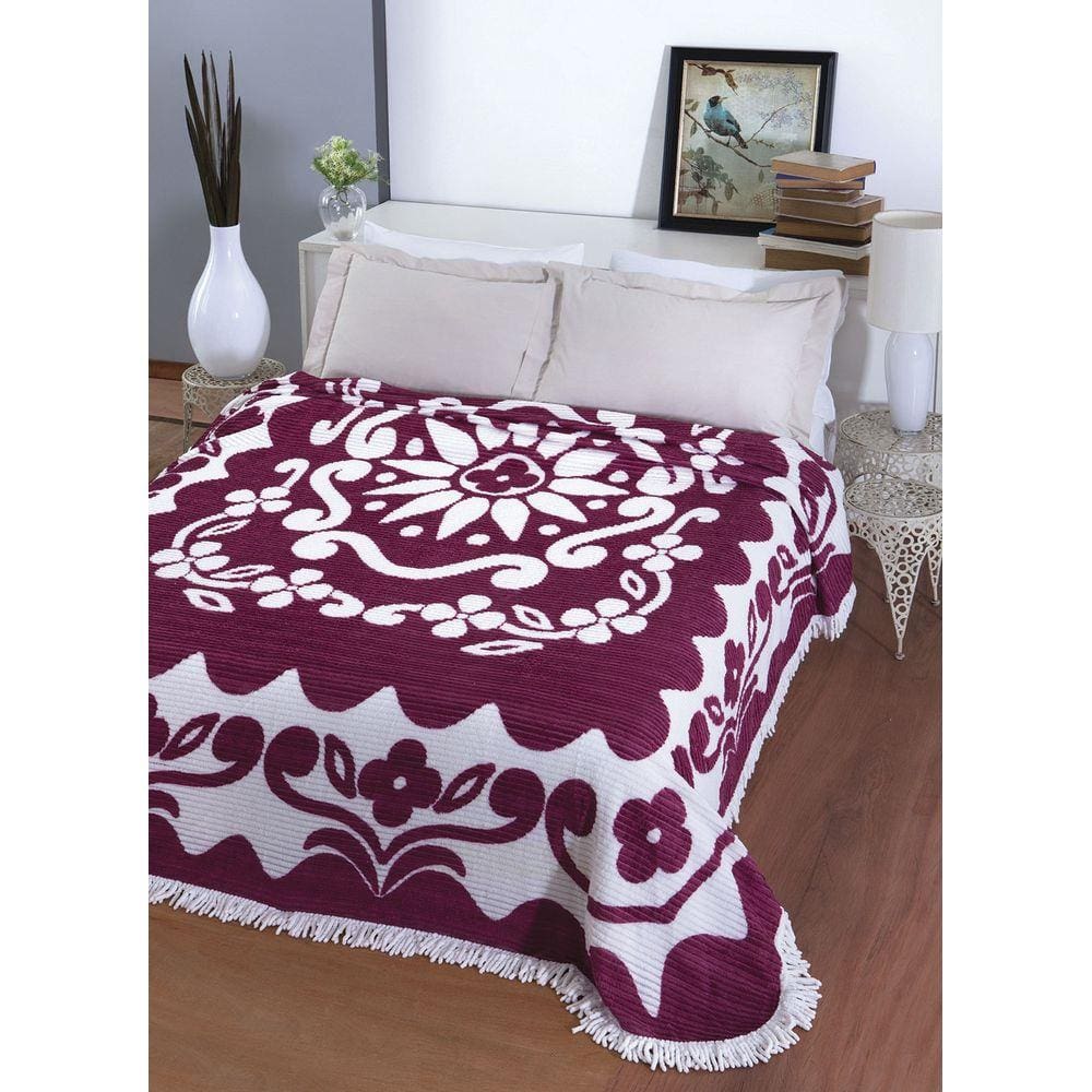 Colcha Chenille Jolitex Com Franja Florida 220x240m Vinho