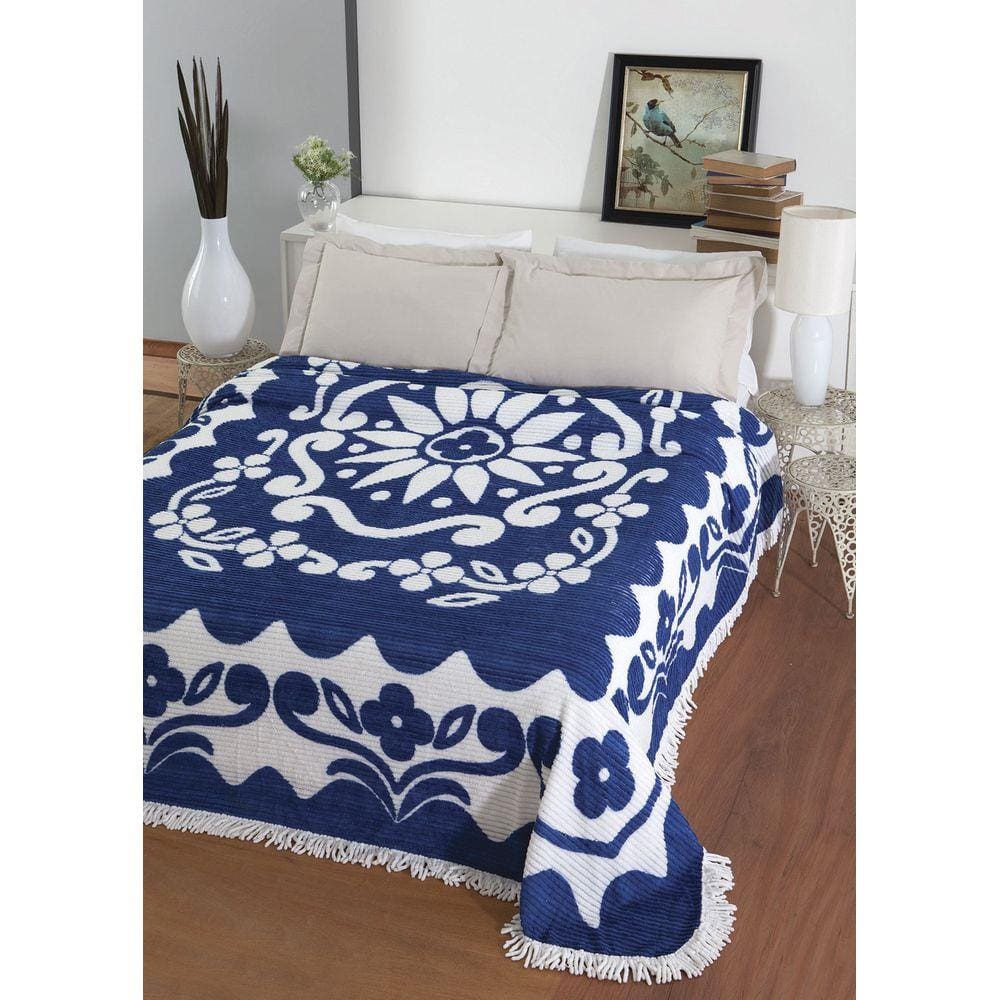 Colcha Chenille Jolitex Com Franja Florida 220x240m Azul