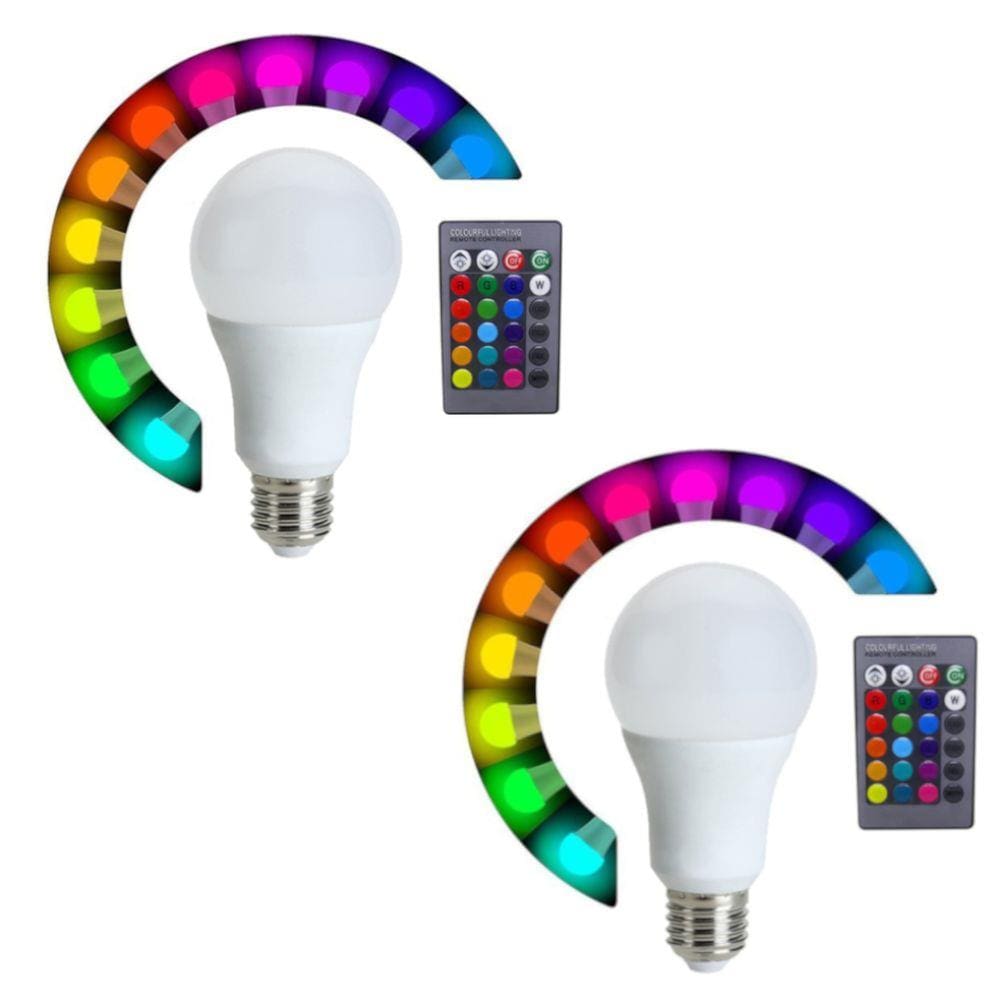 Kit Lâmpadas E27 Led RGB 5W Bivol C/ Controle Remoto 2 Peças
