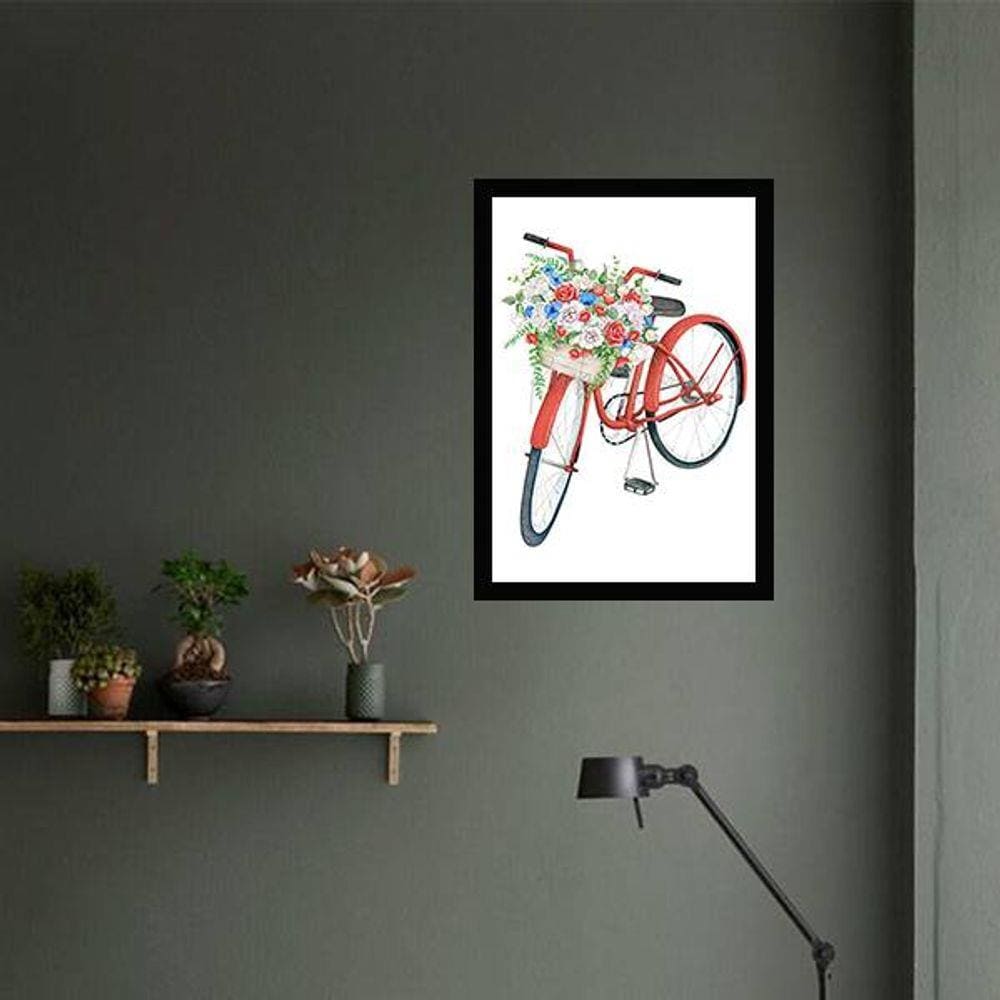 Quadro Decorativo Bicicleta Vermelha com Flores