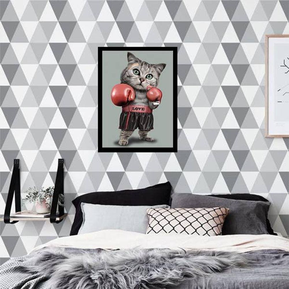 Quadro Decorativo Gato Lutador de Boxe