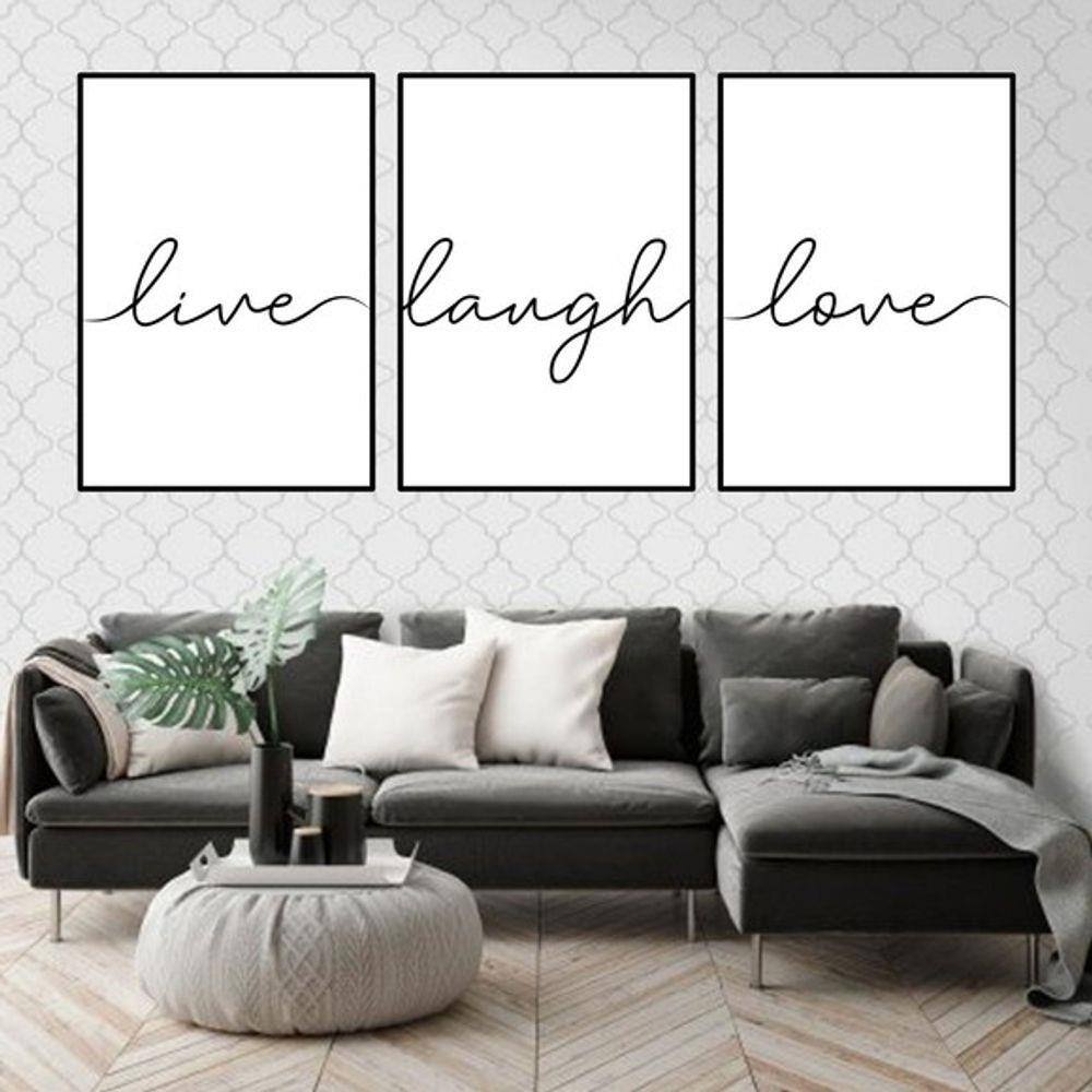 Kit 3 Quadros Decorativos Live, Laugh, Love
