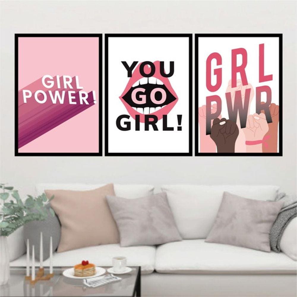 Kit 3 Quadros Decorativos Girl Power - Grl Pwr
