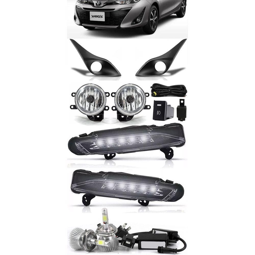 Kit Farol de Milha Neblina Toyota Yaris Hatch e Sedan Com LED DRL + Kit Lâmpada Super LED 6000K