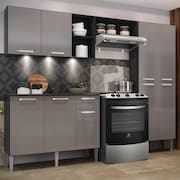 Cozinha Compacta c/ 3 Leds Armário e Balcão com Tampo Pequim Up Multimóveis Preta/Lacca Fumê