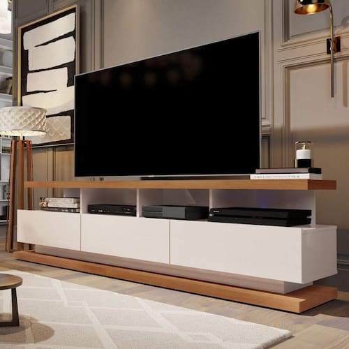 imagem-Rack Para TV até 72 Polegadas Vivare com Rodízios Móveis Germai Off White / Freijó - Bege