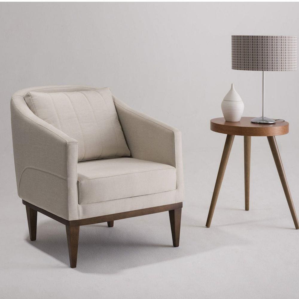 Poltrona em Linho Imbuia Requadro Agatha Sofani Bege/Imbuia