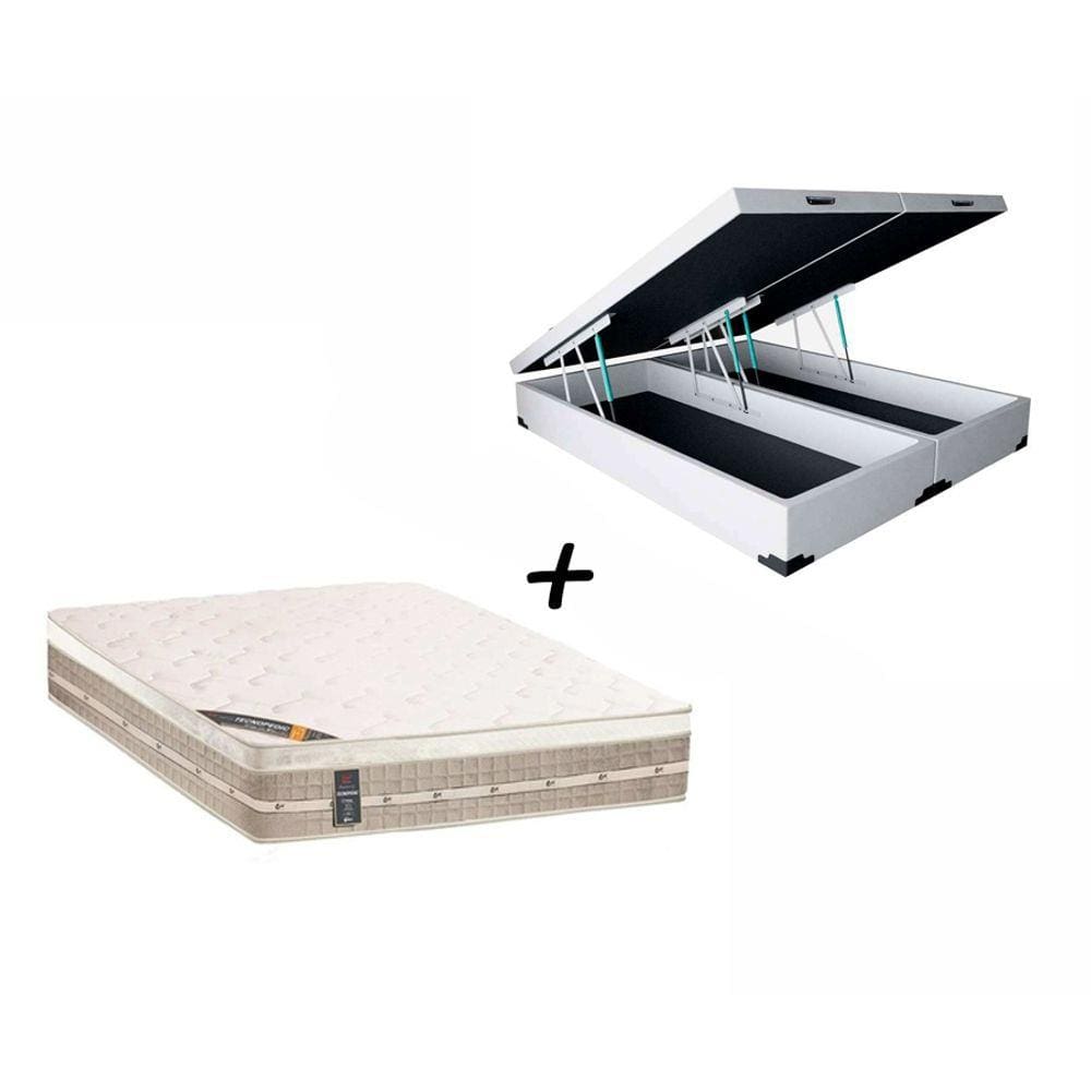 Box Baú Queen Sintético Branco + Colchão Castor Queen Molas Premium Tecnopedic 158x198x30