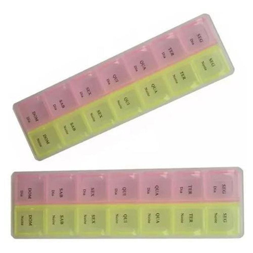 Porta Comprimido Semanal Retangular Com 14 Divisórias