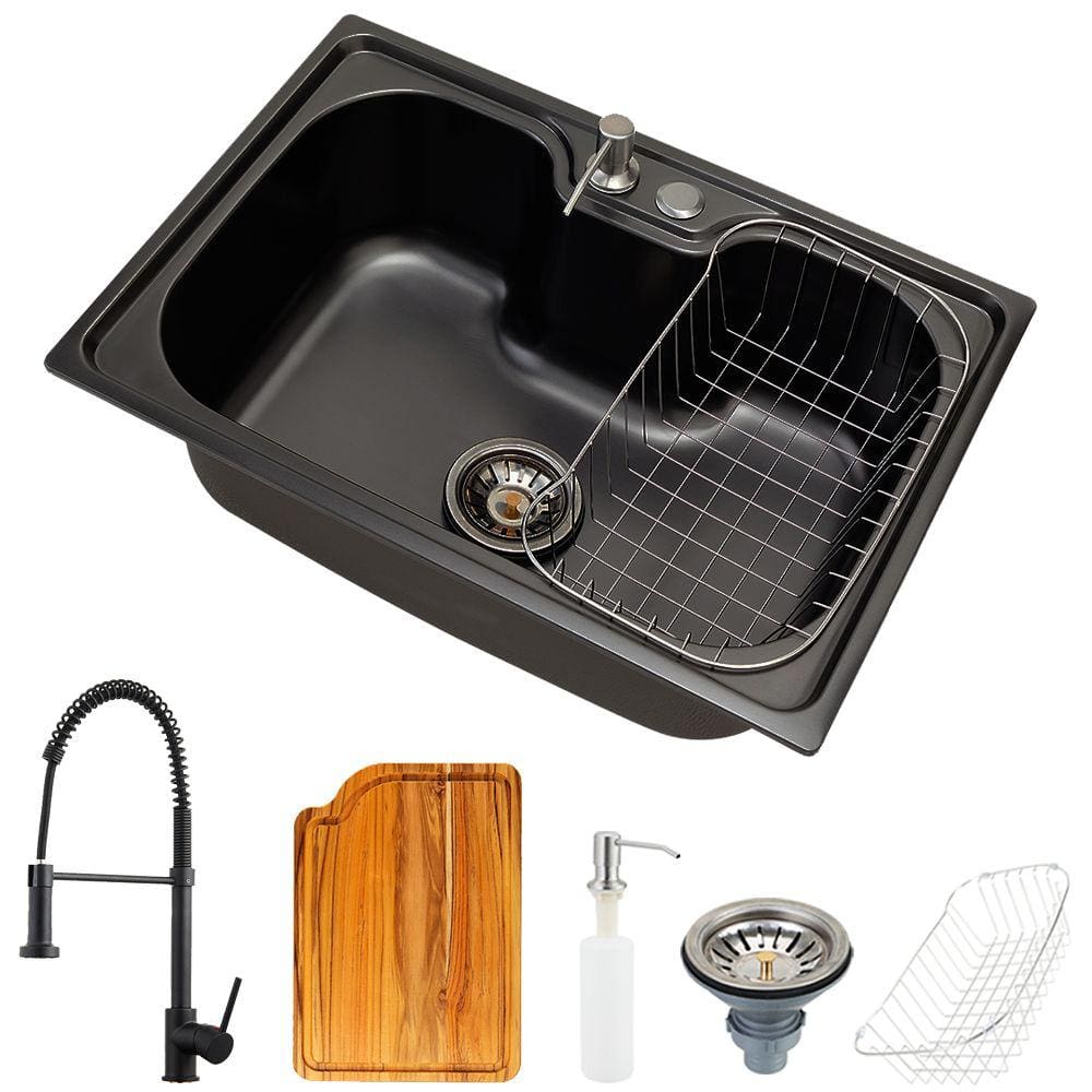 Cuba Para Cozinha Gourmet Pia Aço Inox Com Acessórios Tábua De Corte Carajás Preta E Torneira Monocomando Envira Preta Pingoo.casa