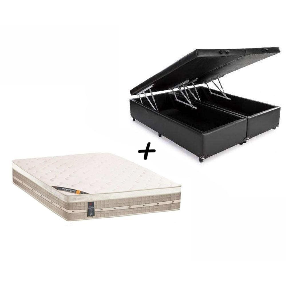 Colchão Castor Queen Molas Premium Tecnopedic + Box Baú Queen Sintético Preto 158x198