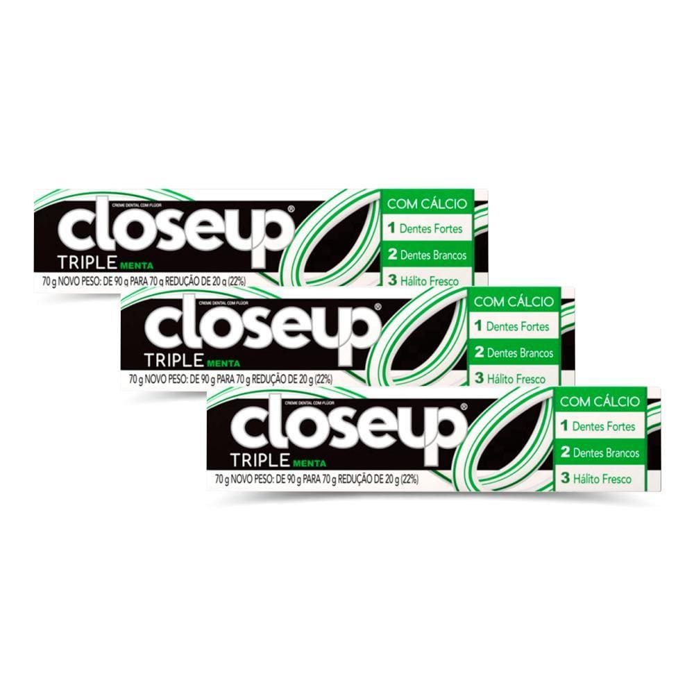 Kit 3 Cremes Dental Close Up Triple Menta 70g