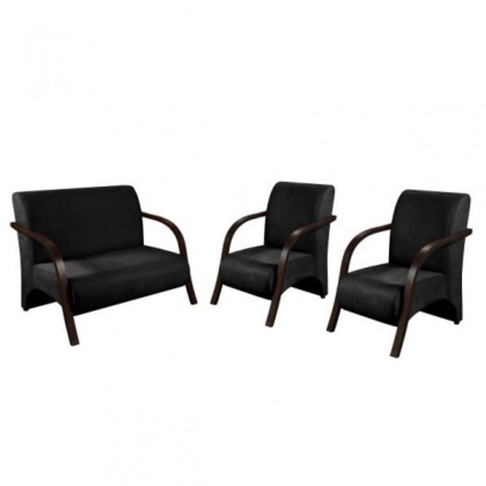 Conjunto Poltronas Venus Braços em Madeira 1 Namoradeira, 2 de um Lugar Suede