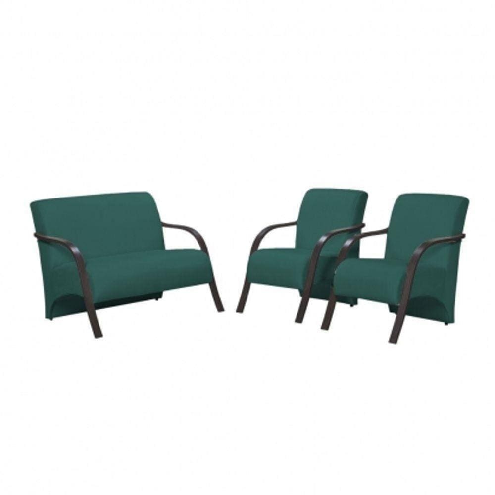 Conjunto Poltronas Venus Braços em Madeira 1 Namoradeira 2 de um Lugar Suede