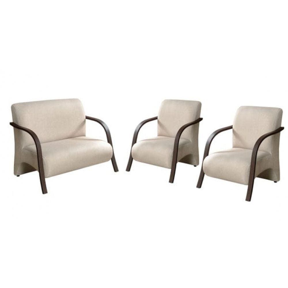 Conjunto Poltronas Venus Braços em Madeira 1 Namoradeira 2 de um Lugar Escritório Suede