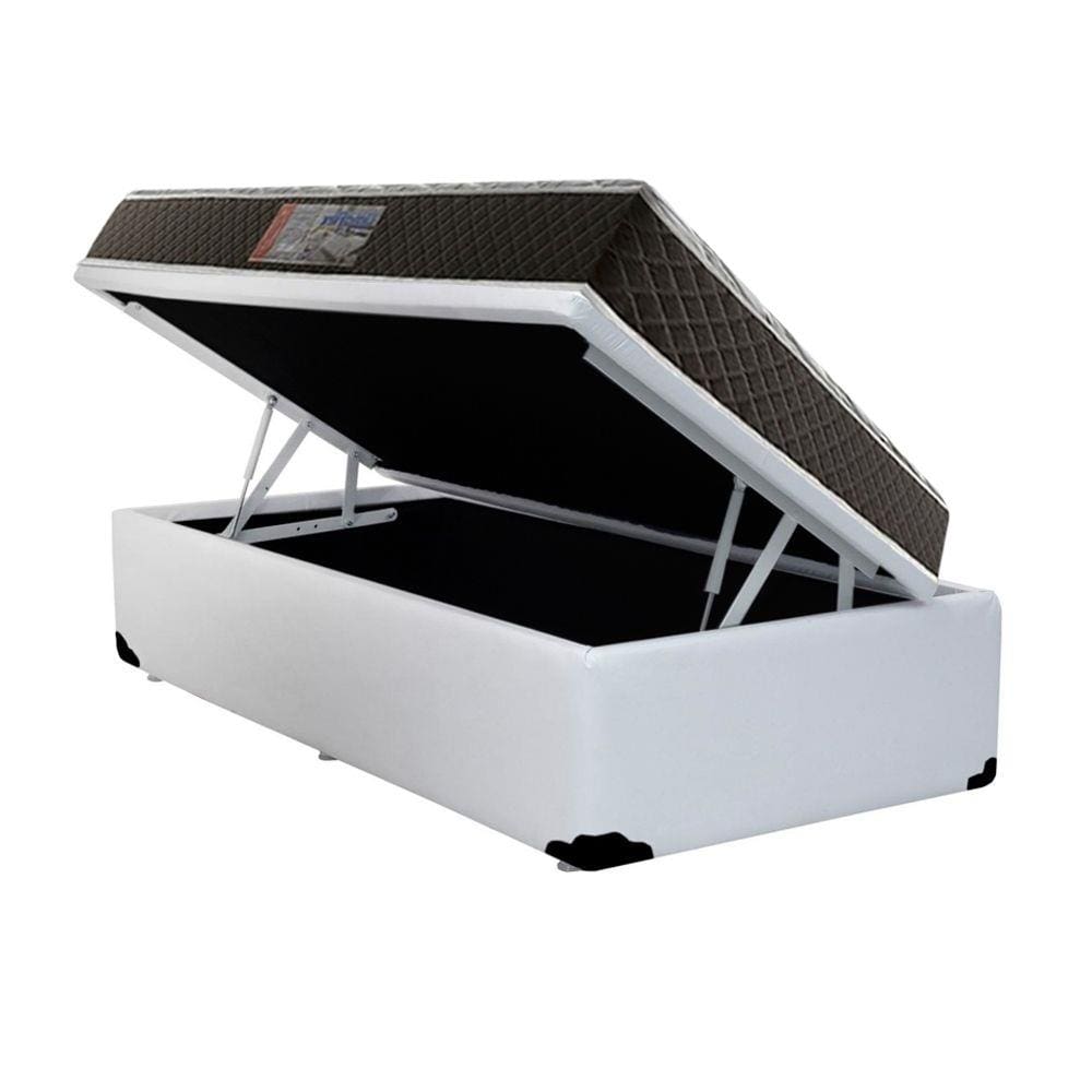 Cama Box Baú Solteiro Colchão Mola Ensacada Acolchões + Box Sintético 61x88x188