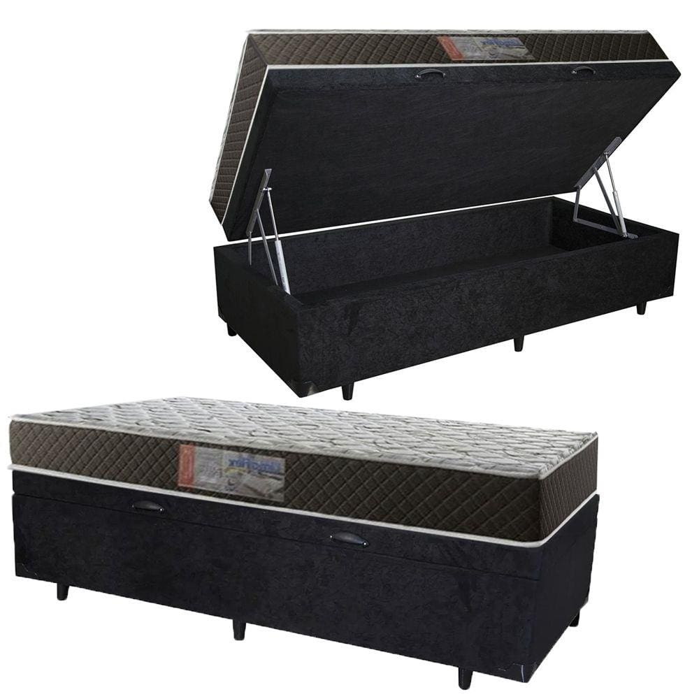 Cama Box Baú Solteiro Colchão Mola Bonnel Acolchões + Box Suede 61x88x188