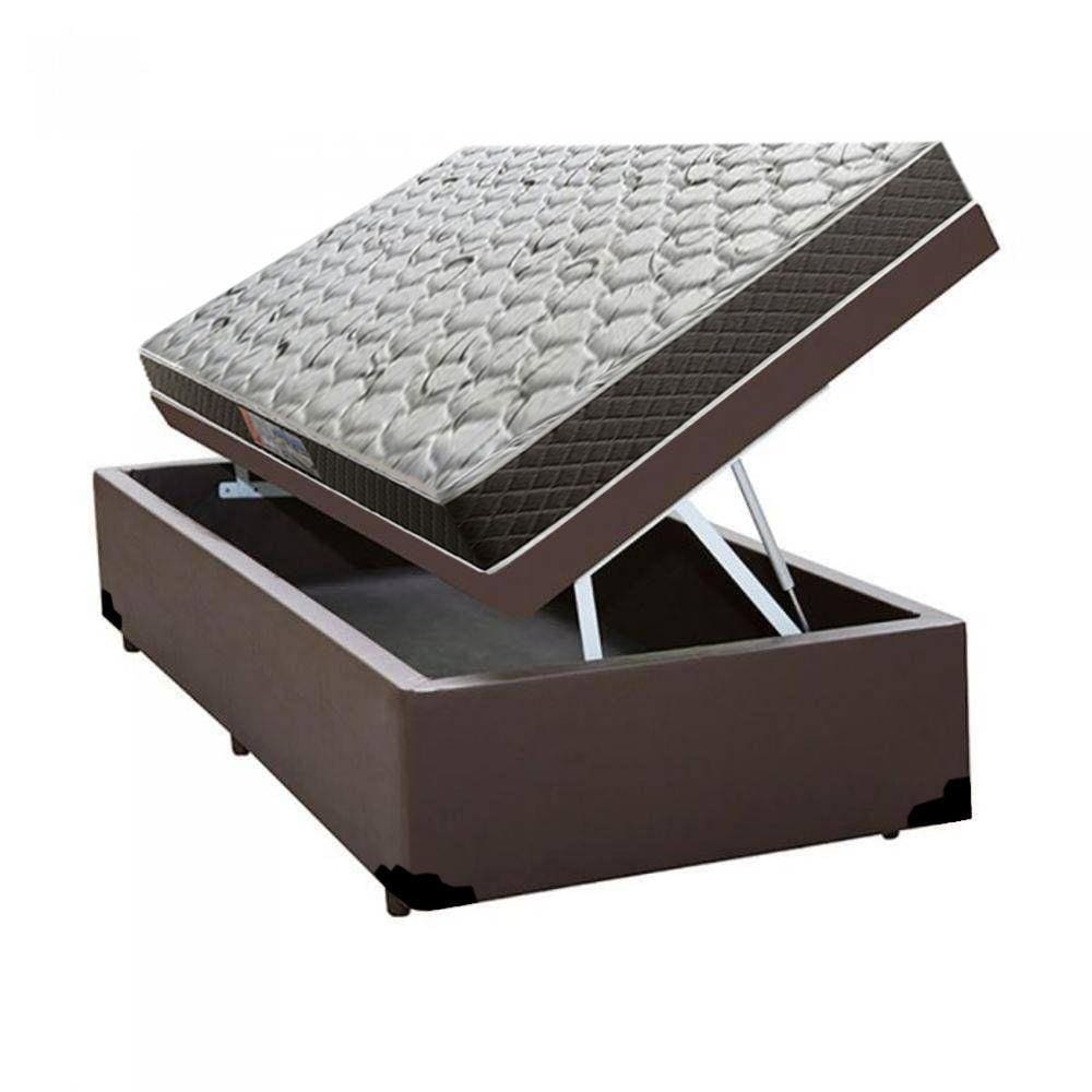 Cama Box Baú Solteiro Colchão Mola Ensacada Acolchões + Box Sintético 61x88x188
