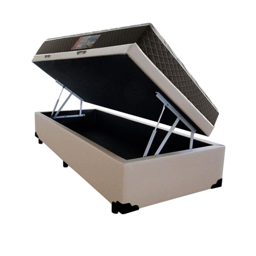 Cama Box Baú Solteiro Colchão Mola Ensacada Acolchões + Box Sintético 61x88x188