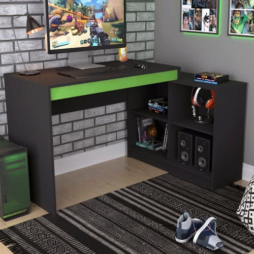 Mesa Gamer 4 Nichos B24 Nova Mobile Preto/Verde