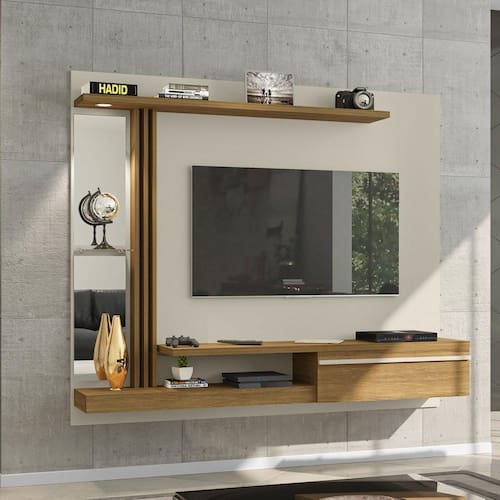 imagem-Painel Denver para Tvs 55 Polegadas LED Elétrico e Prateleira de Vidro Móveis Bechara Off-White/Cinamomo - Branco