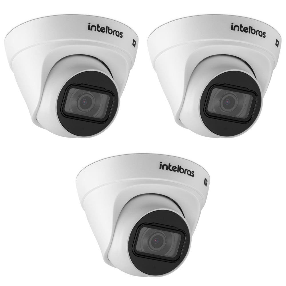 Kit 3 Câmeras IP 4 Megapixels 2.8mm 30m Inteligência de Vídeo VIP 1430 D Intelbras
