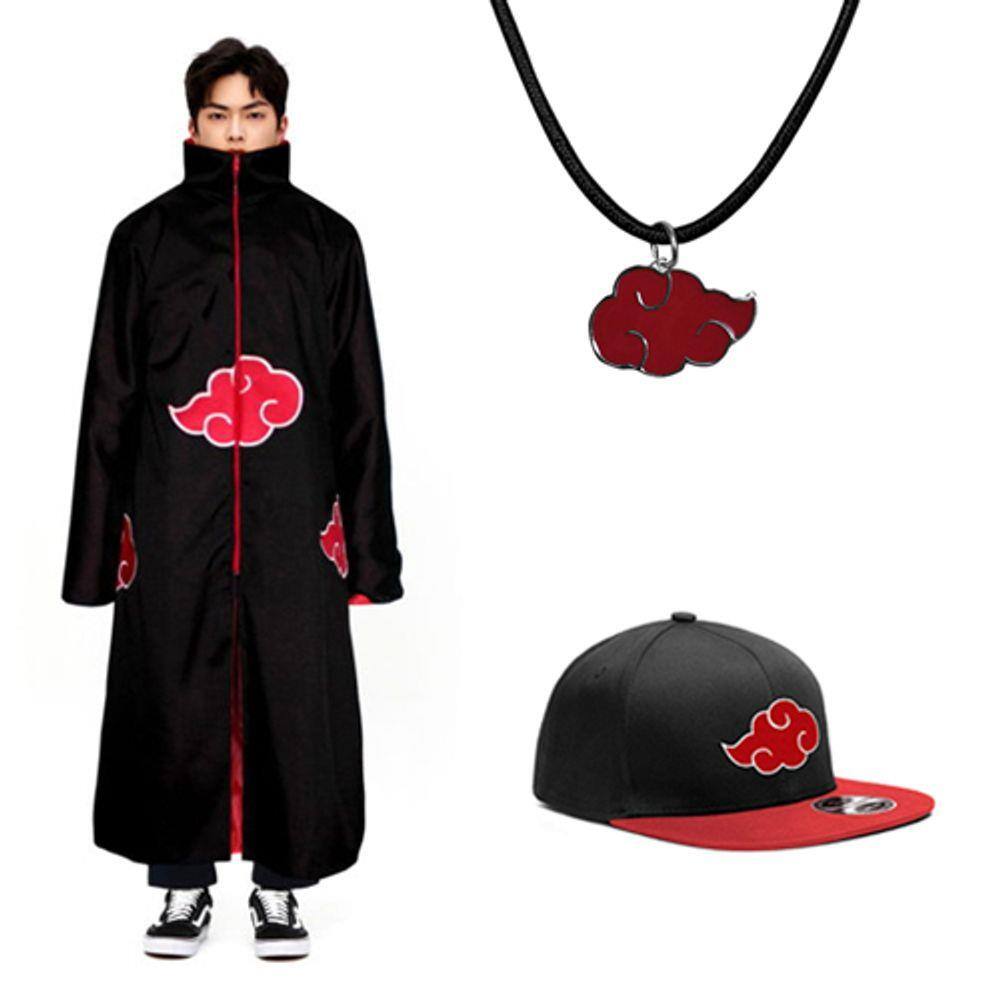 Kit Capa Akatsuki + Boné Akatsuki + Bandana Renegado Naruto | Extra
